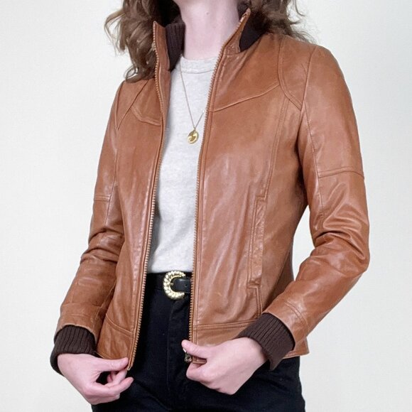 Soia & Kyo Vintage Y2K 90s Leather Bomber Field Jacket Barn Coat Moto 2000s 00's - Picture 1 of 14